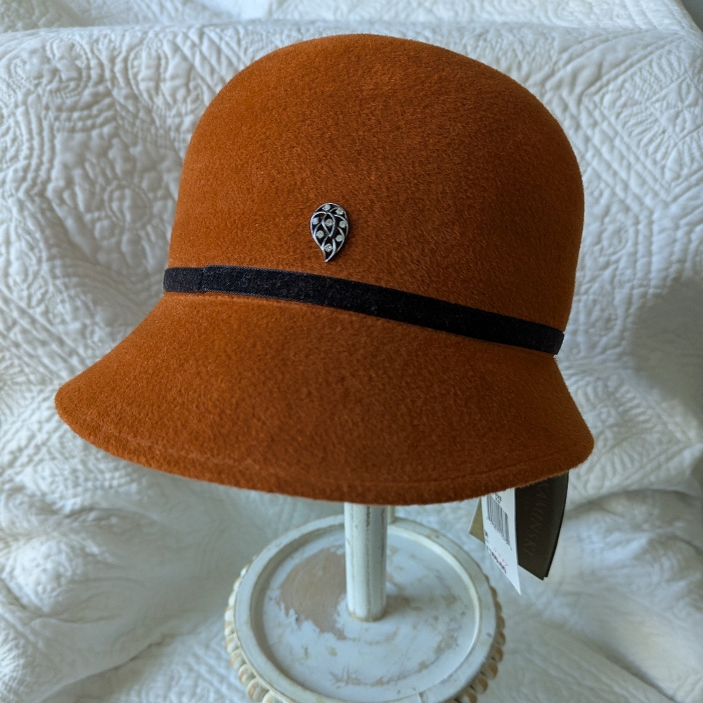 Helen Kaminski Rust Rabbit Fur Felt Hat with Black Band